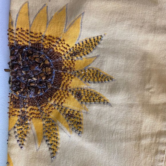 YELLOW FLORAL SEQUIN CROPPED BOOT CUT JEANS YELLOW SIZE 31 - Picture 7 of 8